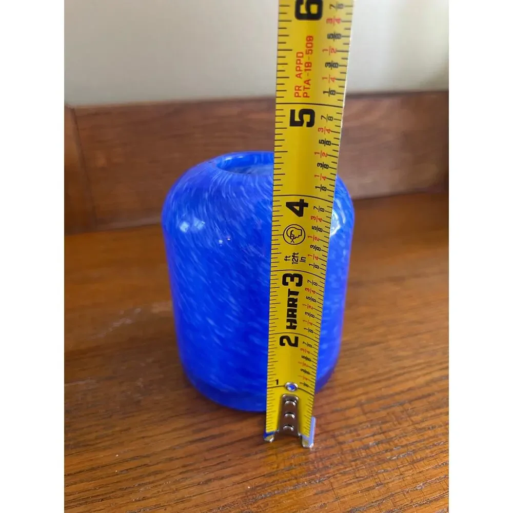 Art Glass Cobalt Blue & White Swirl Small Vase 4